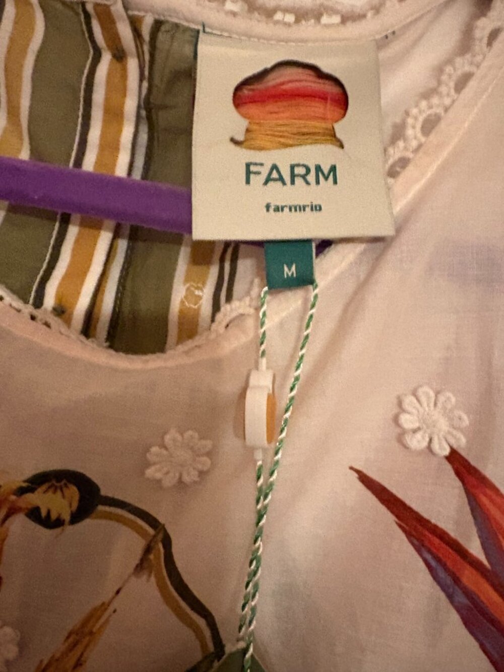 NWT FARM Rio Sand Tropical Scarf Blouse Medium Floral Parrot Puff Sleeves - Picture 6 of 7
